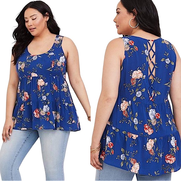 torrid Tops - TORRID: NWT Babydoll Challis Tiered Floral Tunic Tank - Size 2 / 2X